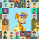 A collage of terrible artwork depicting cartoon apes with random clothing and expressions.